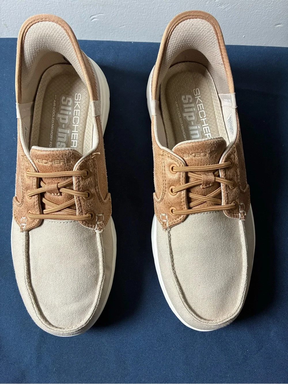 Skechers Men’s Slip-In Canvas Loafers in Beige and Tan